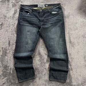 Kenneth Cole Reaction Mens Slim Fit Dark Wash Denim Jeans 40x30 Whiskered Blue